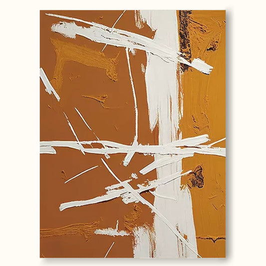 Contemporary Minimalist Abstract Oil Painting with Earthy Tones and Dynamic Lines