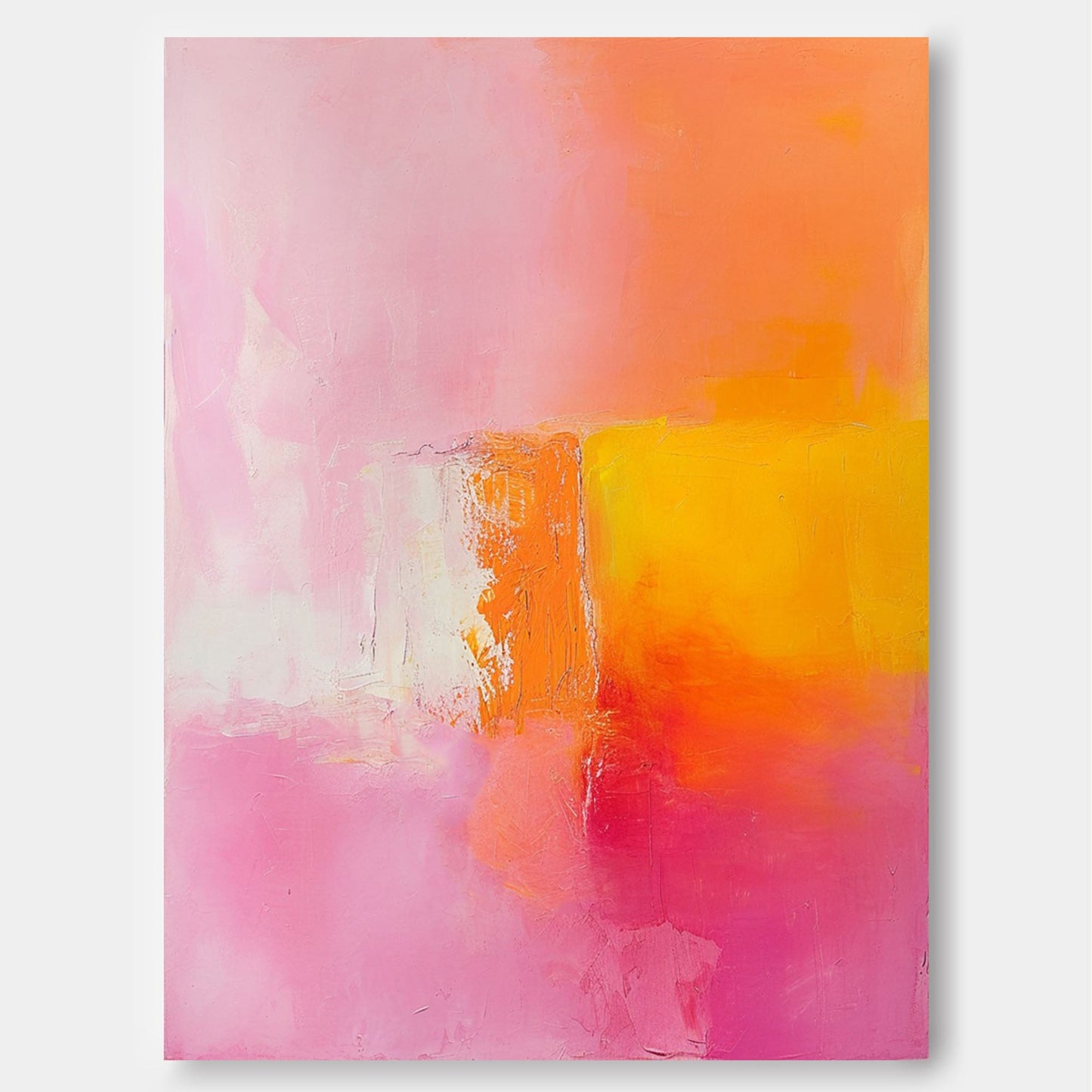 Vibrant Abstract Oil Painting in Pink, Orange, and Yellow for Modern Decor