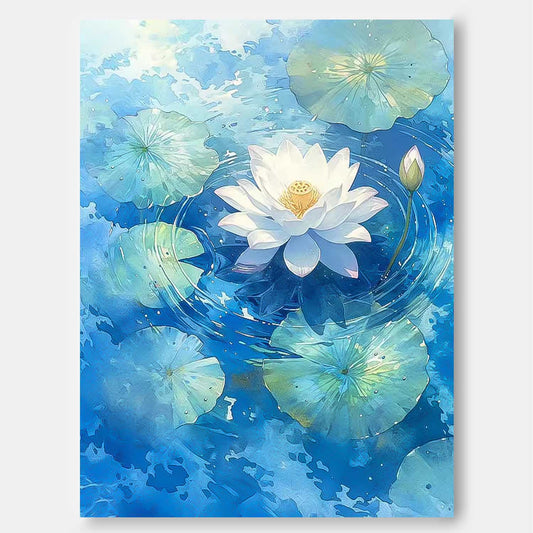 Serene Water Lily Oil Painting for Tranquil Home Decor