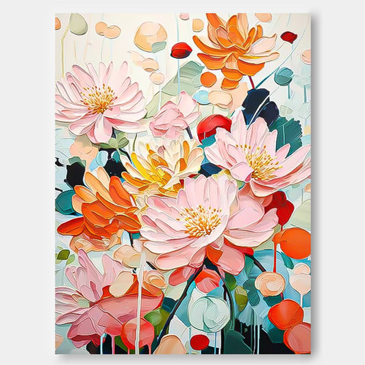 Vibrant Floral Oil Painting - Colorful Canvas Art for Home Decor and Wall Gallery