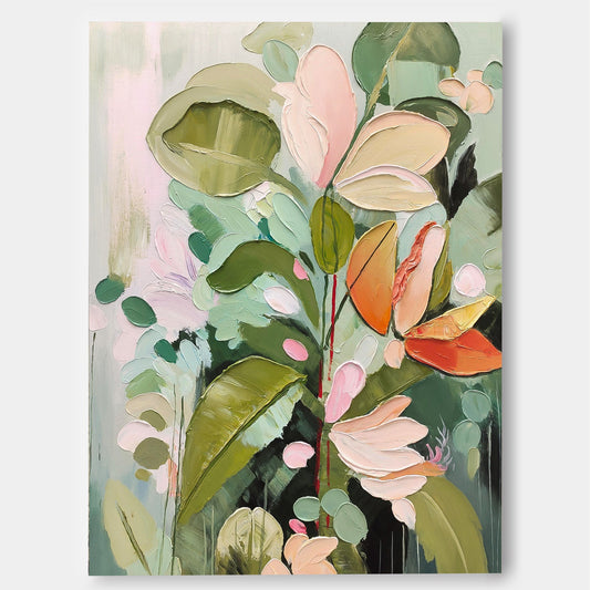 Vibrant Floral Oil Painting on Canvas - Contemporary Botanical Home Decor