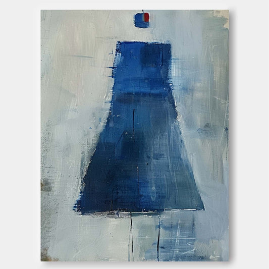 Elegant Blue Minimalist Oil Painting for Modern Home Decor