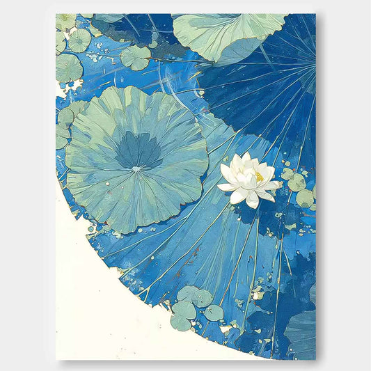 Serene Water Lily Oil Painting on Canvas for Tranquil Home Decor