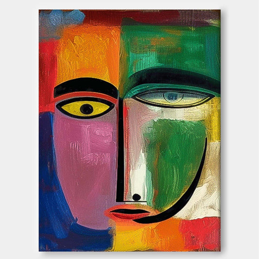 Abstract Colorful Face Oil Painting for Modern Home Décor