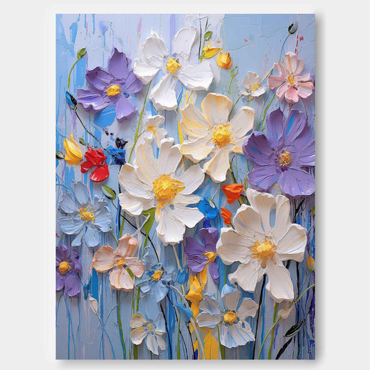 Vibrant Floral Oil Painting on Canvas - Colorful Flower Garden Art