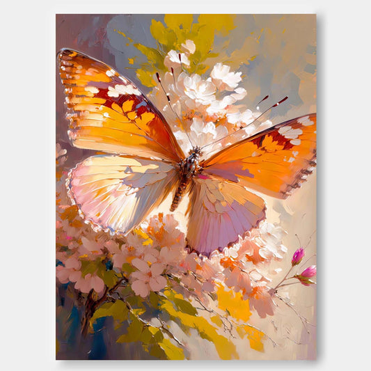 Vibrant Butterfly Oil Painting on Floral Background for Home Decor