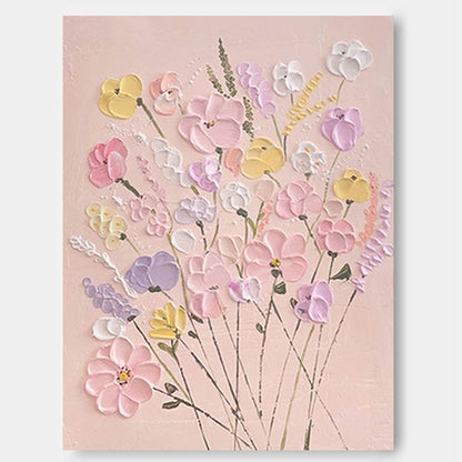 Blossoming Floral Oil Painting on Canvas - Pastel Flower Bouquet Art