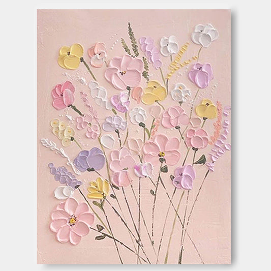 Blossoming Floral Oil Painting on Canvas - Pastel Flower Bouquet Art