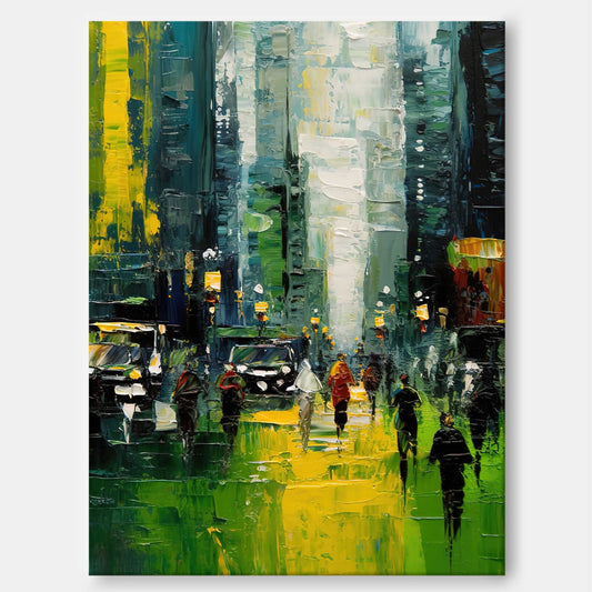 Vibrant Urban Landscape Oil Painting for Modern Home Decor