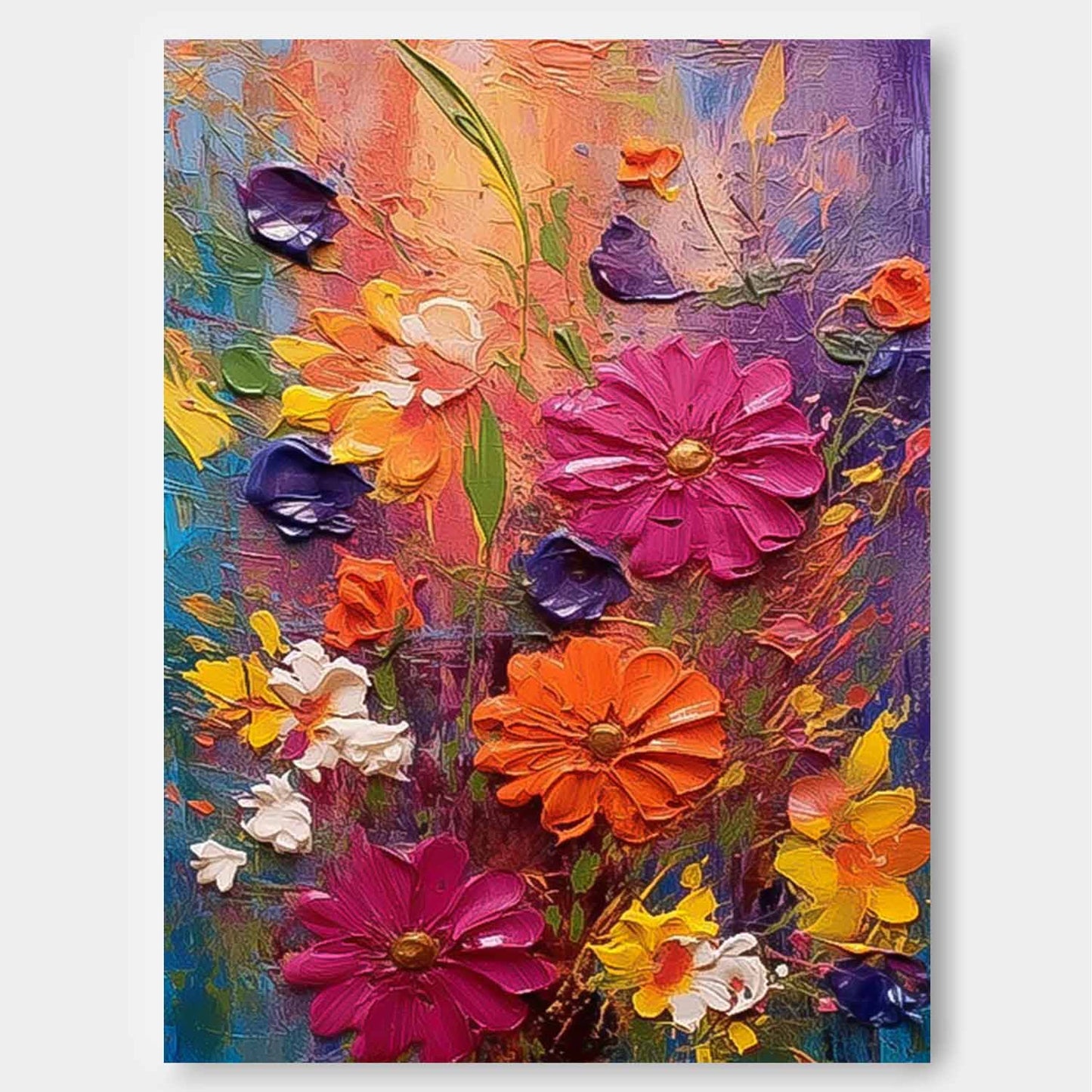 Vibrant Floral Oil Painting on Canvas - Colorful Nature Wall Art Decor
