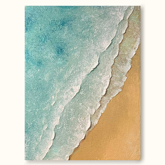 Serene Minimalist Ocean and Beach Oil Painting for Coastal Decor