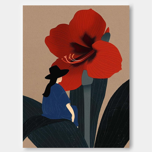 Charming Woman and Red Flower Oil Painting for Modern Home Decor