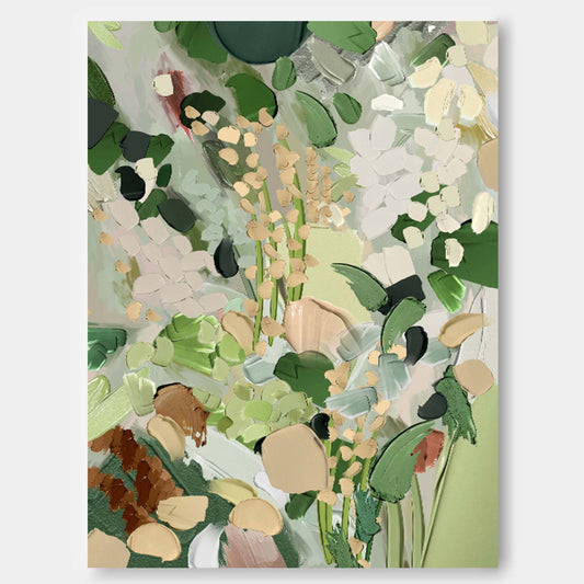 Lush Green Abstract Floral Oil Painting for Modern Home Decor