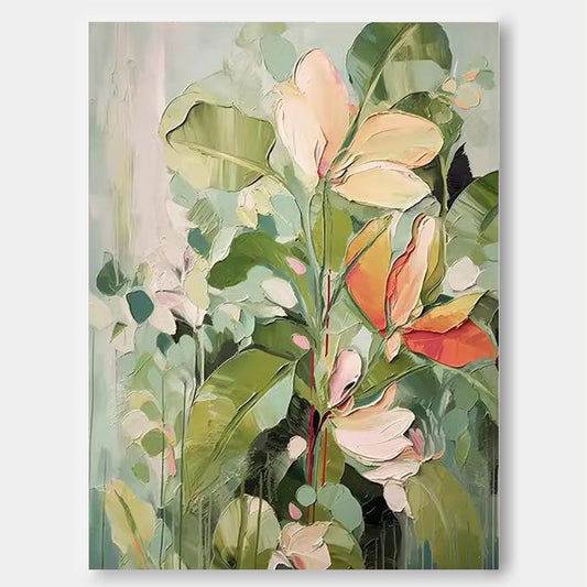 Vibrant Floral Oil Painting on Canvas - Colorful Nature-Inspired Wall Art Decor