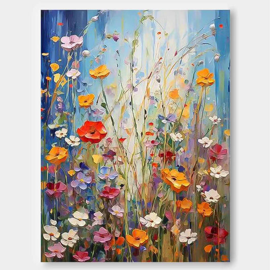 Vibrant Floral Oil Painting for Colorful Home Decor and Artistic Wall Art