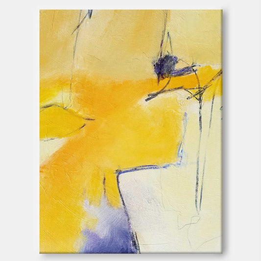 Vibrant Yellow Abstract Oil Painting for Modern Home Decor