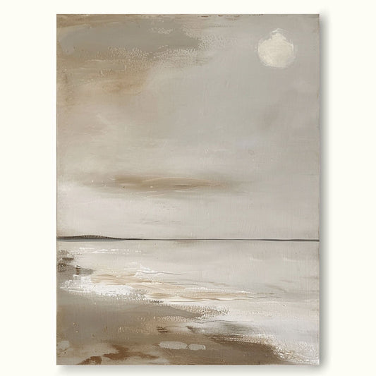 Serene Coastal Horizon Oil Painting – Tranquil Seascape Wall Art Decor