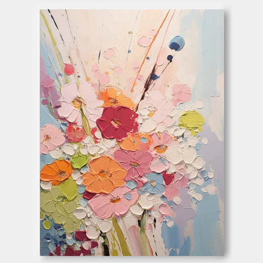 Colorful Floral Abstract Oil Painting for Vibrant Home Decor