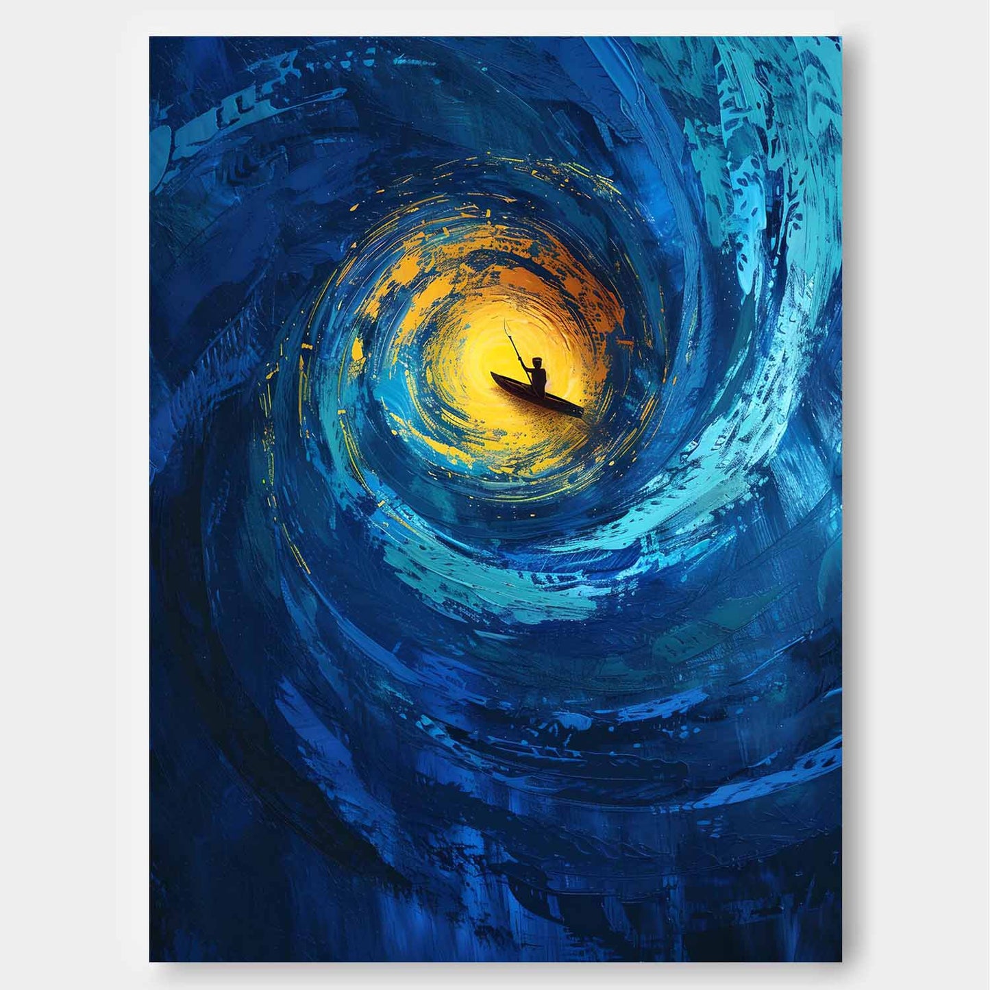 Serene Ocean Swirl: Vibrant Canvas Art of a Kayaker in Tranquil Waters
