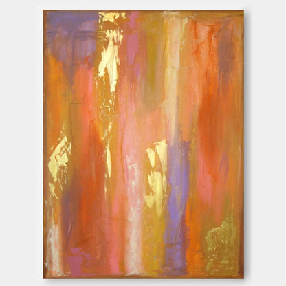 Vibrant Abstract Oil Painting in Warm Shades for Modern Home Decor