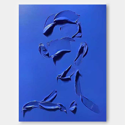 Bold Blue Minimalist Oil Painting for Modern Home Decor