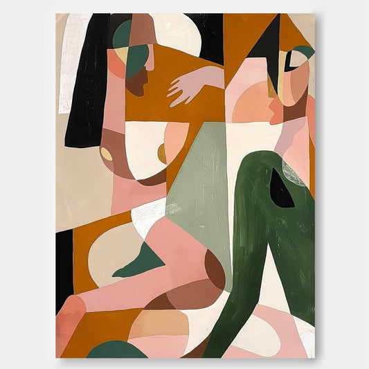 Colorful Abstract Oil Painting of Human Forms on Canvas