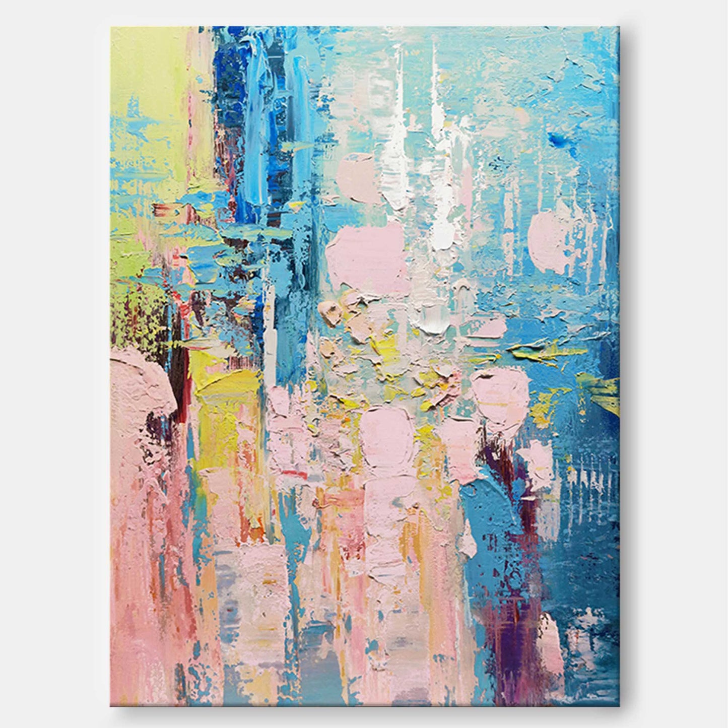 Vibrant Abstract Oil Painting with Blue and Pink Tones for Modern Home Decor