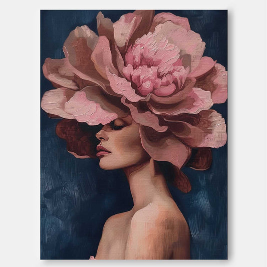 Elegant Floral Woman Portrait in Oil - Modern Canvas Art for Home Décor