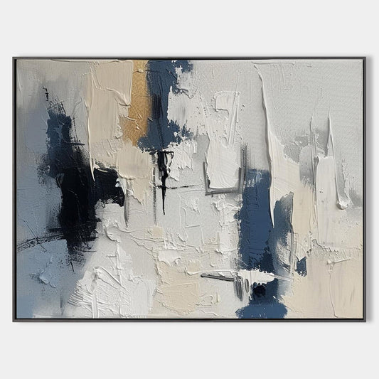 Contemporary Blue and Beige Abstract Oil Painting for Modern Home Decor
