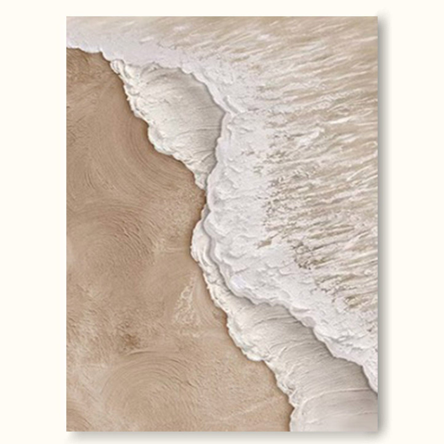 Contemporary Minimalist Beach Oil Painting with Ocean Waves and Soft Sand