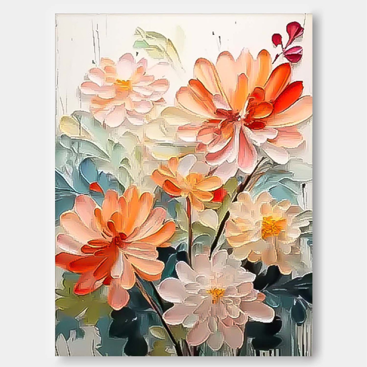 Vibrant Floral Oil Painting - Elegant Flower Artwork for Home Decor