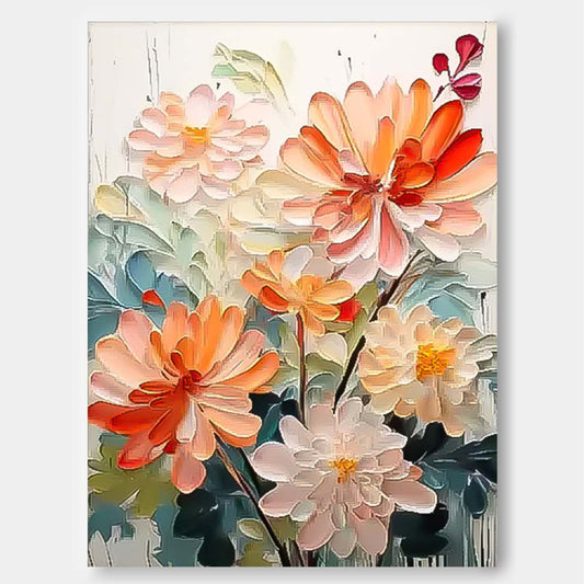 Vibrant Floral Oil Painting - Elegant Flower Artwork for Home Decor