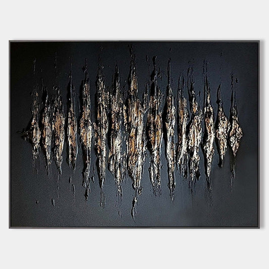 Textured Black and Gold Abstract Oil Painting for Modern Home Decor