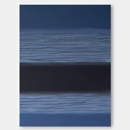 Abstract Minimalist Oil Painting in Deep Blue and Black for Modern Home Decor