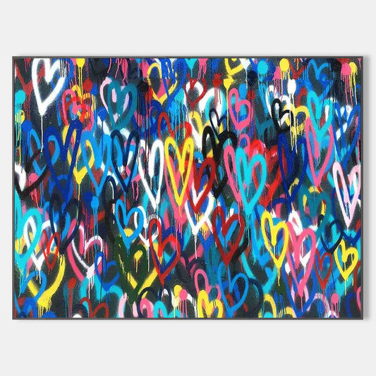 Vibrant Heart Motif Graffiti Oil Painting for Modern Home Decor