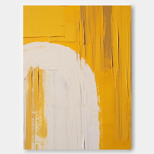 Vibrant Minimalist Yellow and White Abstract Oil Painting for Modern Decor