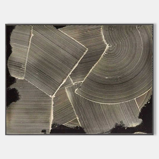 Geometric Black and White Oil Painting for Modern Wall Decor