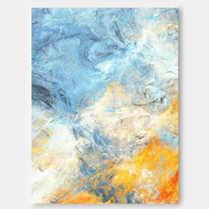 Vibrant Abstract Oil Painting in Blue and Orange Tones for Modern Art Decor