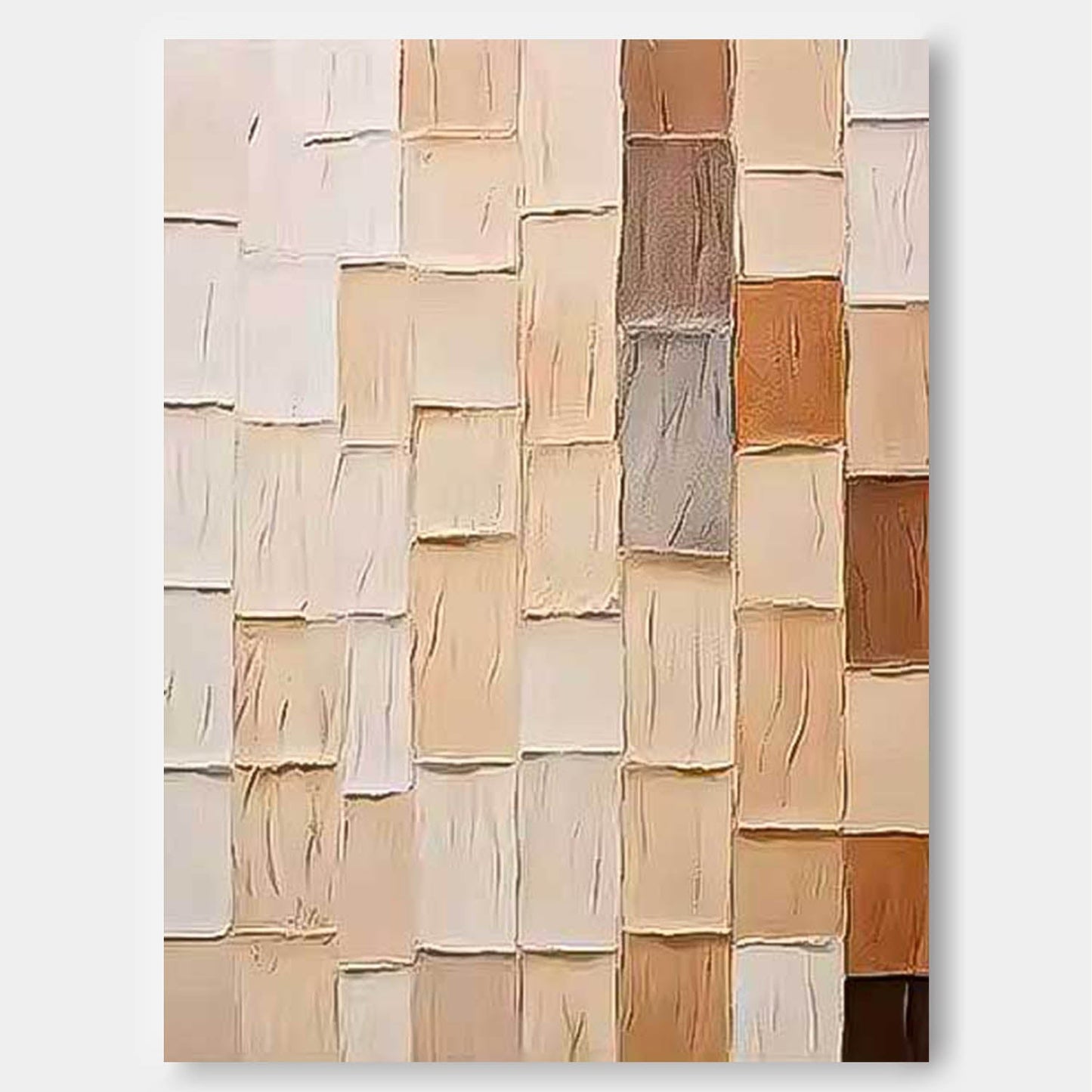 Abstract Geometric Oil Painting in Earthy Tones for Modern Home Decor