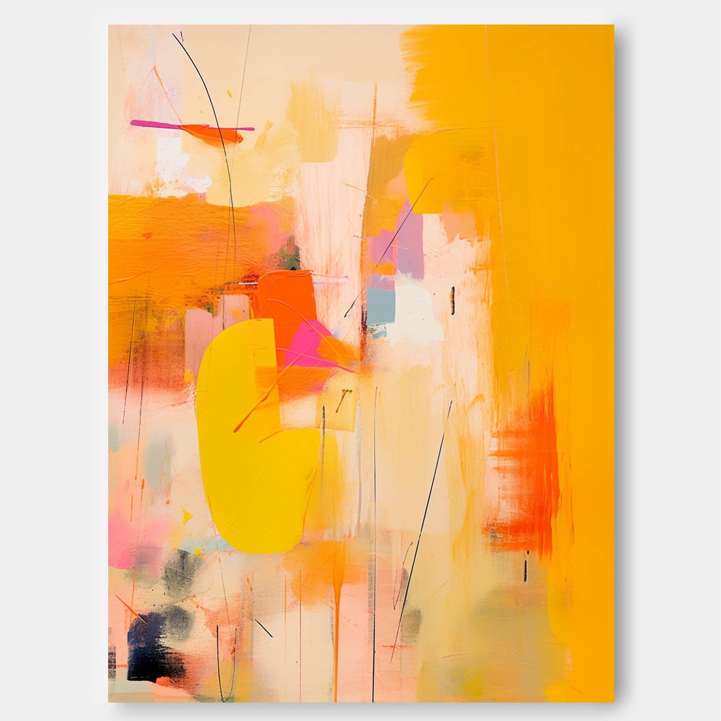 Vibrant Abstract Oil Painting in Bold Yellow and Pink Hues for Modern Decor