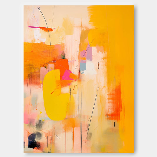 Vibrant Abstract Oil Painting in Bold Yellow and Pink Hues for Modern Decor