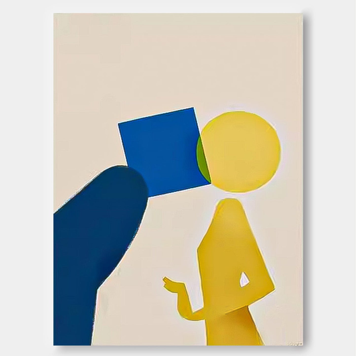 Modern Minimalist Oil Painting with Abstract Figures and Bold Colors