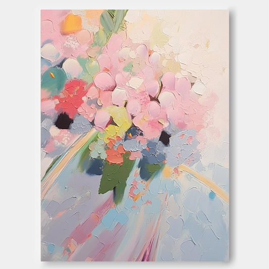 Vibrant Abstract Floral Oil Painting for Home Decor