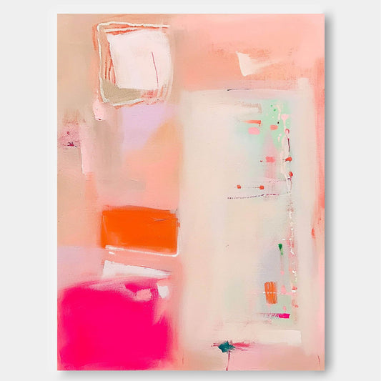 Vibrant Abstract Oil Painting in Soft Pink and Orange Tones for Modern Decor