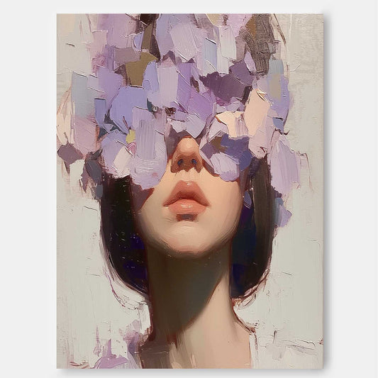 Floral Concealment: Stunning Oil Painting of a Woman Surrounded by Blossoms
