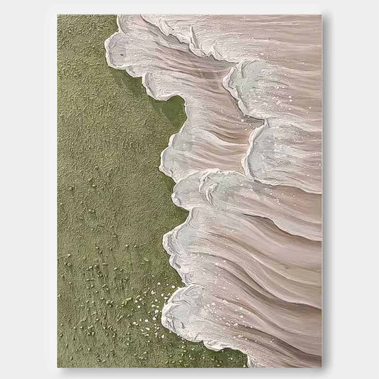 Serene Coastal Waves Oil Painting for Beach Home Decor