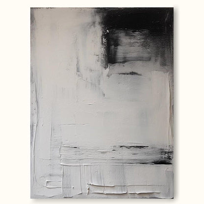 Modern Minimalist Black and White Abstract Oil Painting for Contemporary Decor