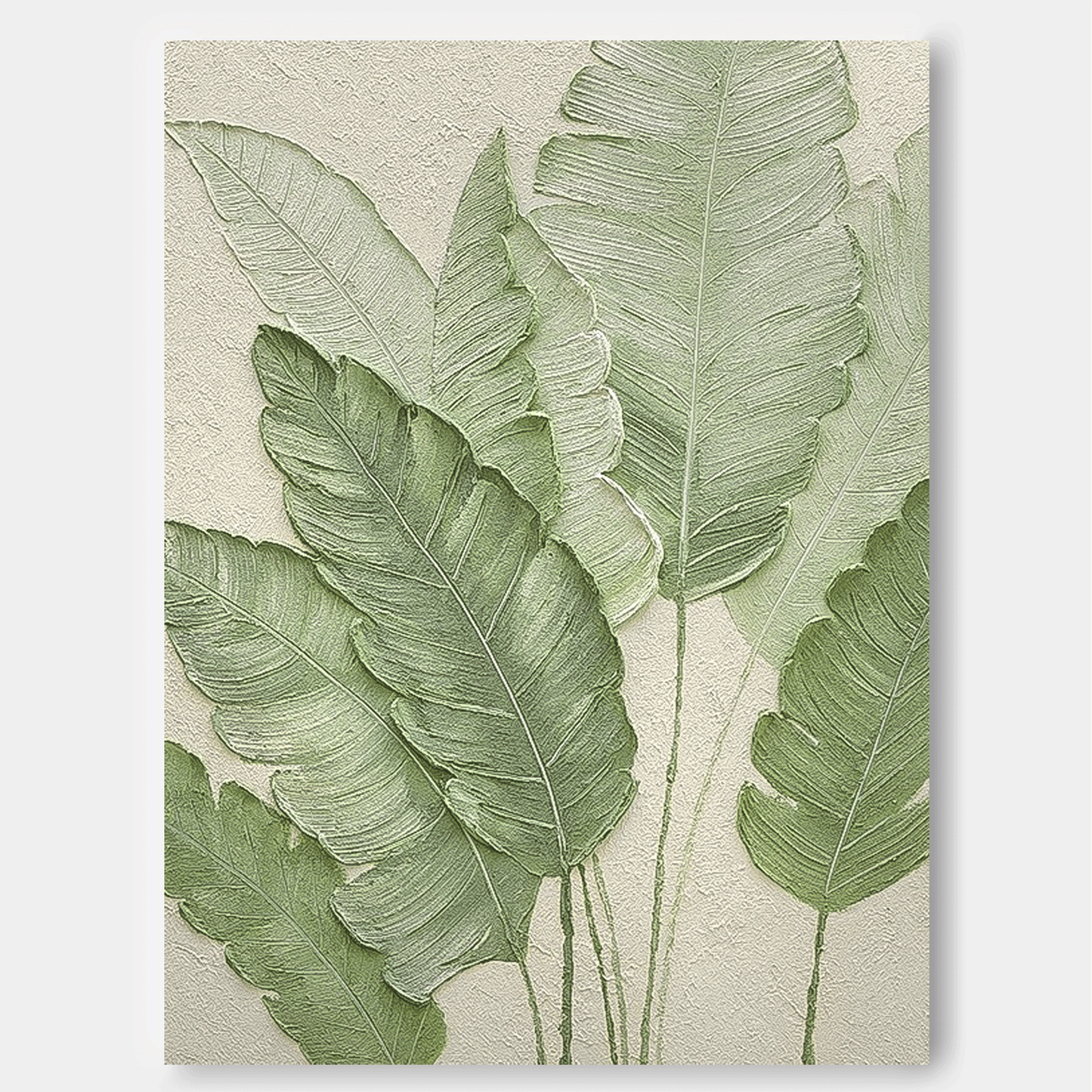 Tropical Green Leaf Oil Painting for Home Decor and Wall Art