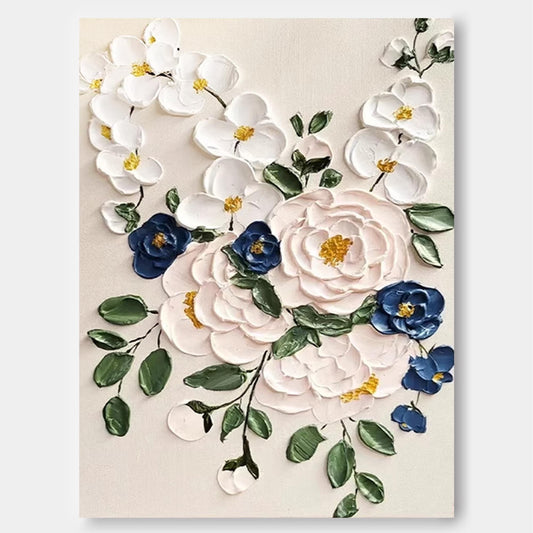 Elegant Floral Oil Painting with Vibrant Colors and Textured Blossom Design