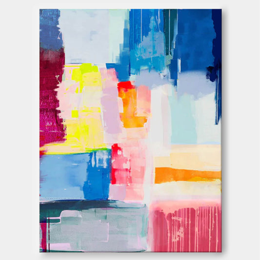 Vibrant Abstract Oil Painting for Modern Home Decor - Colorful Canvas Wall Art